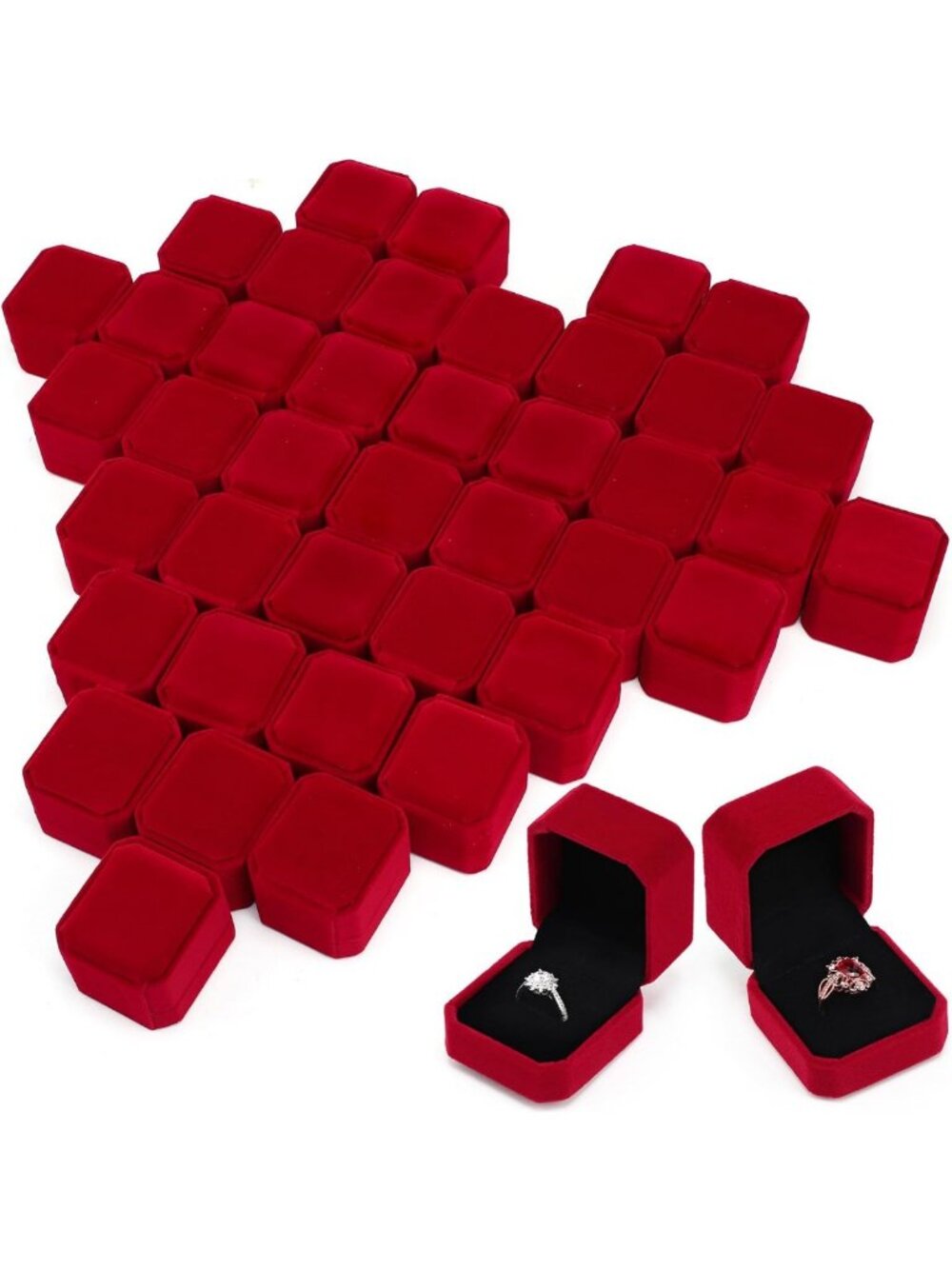 120 Pcs Velvet Ring Box Holder Set for Weddings & Anniversaries - Wine Red
